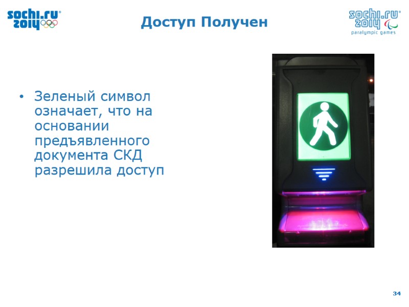 Доступ Получен Зеленый символ означает, что на основании предъявленного документа СКД разрешила доступ